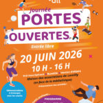 Affiche orange de la journée portes ouvertes de l’Amicale Laïque de Lentilly organisée le 20 juin 2026 de 10h à 16h à la Maison des associations. Présentation des activités sportives, démonstrations, échanges avec les coachs, pré-inscriptions, buvette et animations fitness, respiration consciente et aromathérapie. Illustration avec plusieurs sportifs et ambiance dynamique.